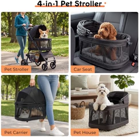 Dog Stroller for Small Dogs - 3 in 1 Pet Stroller with Detachable Pet Carrier, Pet Stroller with One-Click Folding and Omnidirectional Steering