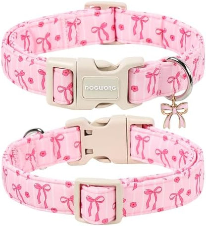 DOGWONG Pink Dog Collar, Spring Summer Cute Girl Dog Collar, Floral Girl Female Dogs Collars for X-Small Puppies Dogs, Neck 8-12 inches