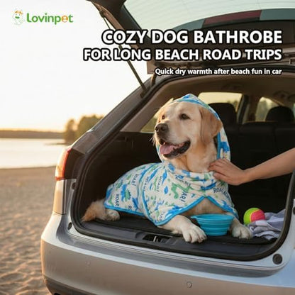 LovinPet 3-in-1 Dog Warm Winter Coat & Bathrobe, White Dinosaur Fleece, L
