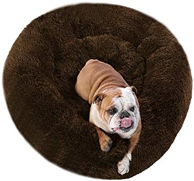 Plush Calming Donut Dog Bed for Small to Medium Dogs, 28 Inch Round Pet Bed