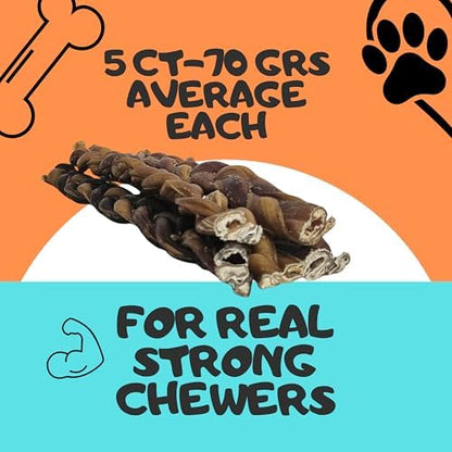 12" Jumbo Braided Bully Sticks for Large Dogs - Ultra Thick 3-Strand Twist (70g Average) - 100% Natural Grass-Fed Beef, Odor-Free - Long Lasting Dental Chews for Aggressive Chewers