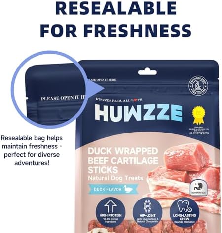 Duck Wrapped Beef Cartilage Sticks for Dogs, Rawhide Free Training Treats, High Protein Long-Lasting Chews with Joint Support for Medium and Large Dogs, 14.1 oz