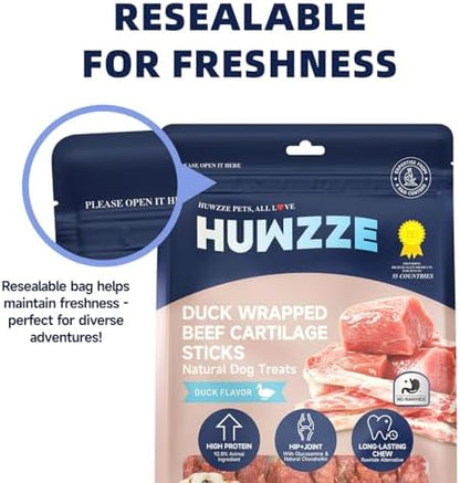 Duck Wrapped Beef Cartilage Sticks for Dogs, Rawhide Free Training Treats, High Protein Long-Lasting Chews with Joint Support for Medium and Large Dogs, 14.1 oz
