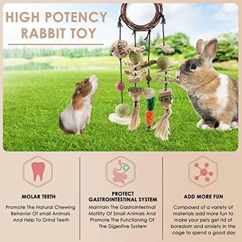 Bissap Bunny Chew Toy, Rabbits Cage Hanging Chew Toys and Treats Grapevine Wreaths Rattan Ring with Snacks for Guinea Pigs Chinchillas Hamsters Rats and Other Small Pets Teeth Grinding