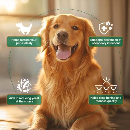 Yeast Infection Treatment for Dogs & Cats - Dog Ear & Skin Itch Relief, Allergy Symptoms Relief, Reduces Inflammation & Irritation - Supports Immune Health with Multivitamins Probiotics, 2 fl oz