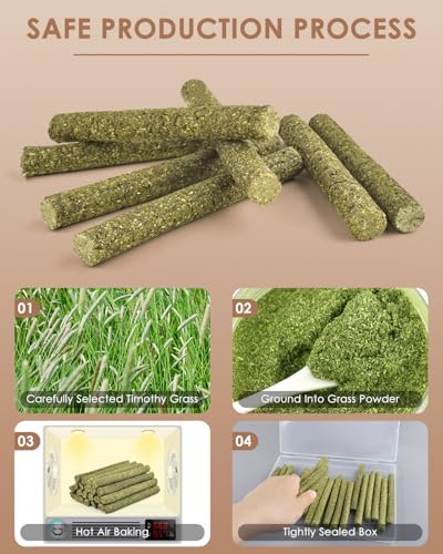 Bissap 25PCS Timothy Hay Sticks, Natural Molar Chew Treats for Small Pets