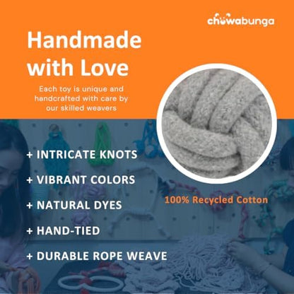 Rope Ball Dog Toy, Ice Cream Scoops - Eco Cotton Dog Rope Ball Dog Tug Toy with Fetch Toy Loop Handle - Natural, Non-Toxic Dyes, Tug of War Dog Toy for Small & Medium Dogs
