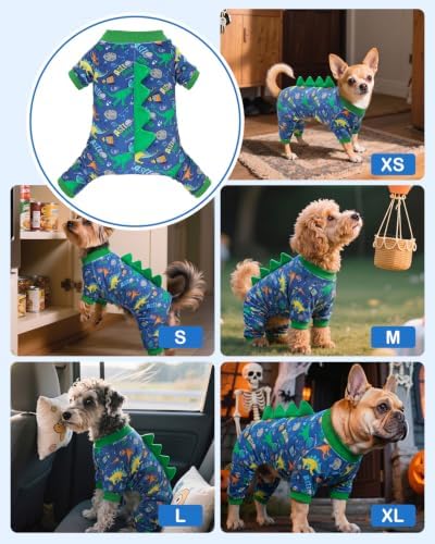 CuteBone Dinosaur Costume Dog Pajamas, Stretchy Spandex Crystal Velvet Sleepwear Coat for Small Dogs, Soft & Warm Pet Outfit Clothes for Cold Weather, Cozy Pullover Design COSP23M