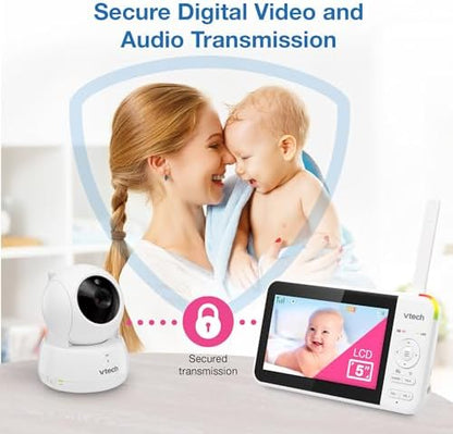 VTech Baby Monitor No WiFi, 5" Screen & Remote Pan-Tilt-Zoom for Newborns – Hack-Proof, 17Hr Battery, 1000ft Range, Auto Night Vision, Temperature Sensor, Two-Way Talk | VM924