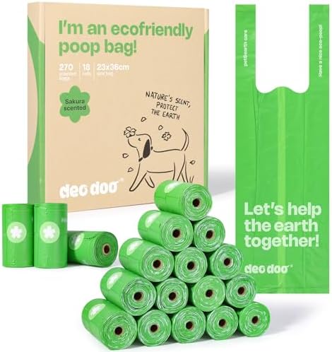 Deo Doo Dog Poop Bags with Handles, 270 Bags, Sakura Scented
