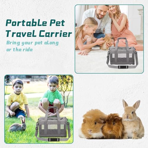 PINVNBY Small Pet Carrier, Guinea Pig Carrier, Bunny Carrier for Travel Camping Outdoor, Breathable Pet Portable Hand Bag for Hamster Rabbit Guinea Pig（Gray）