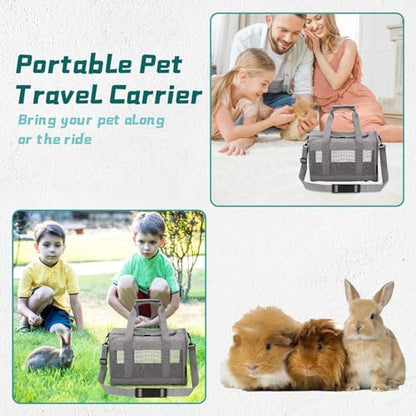 PINVNBY Small Pet Carrier, Guinea Pig Carrier, Bunny Carrier for Travel Camping Outdoor, Breathable Pet Portable Hand Bag for Hamster Rabbit Guinea Pig（Gray）