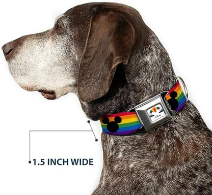 Disney Pet Collar, Dog Collar Metal Seatbelt Buckle, Mickey Mouse Ears Icon Rainbow Pride Flag, 15 to 24 Inches 1.0 Inch Wide