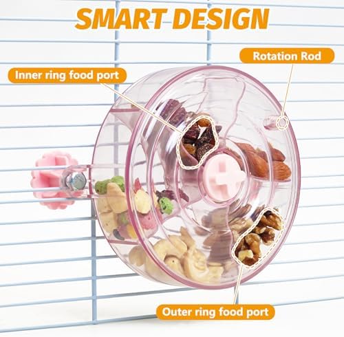 VCEPJH Rat Foraging Toy Interactive Slow Feeder with Transparent Rotating Treat Dispenser Wheel for Enrichment Activities Pet Rat Cage Accessories Ideal for Syrian Hamster Gerbil Mice (Pink)