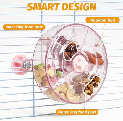 VCEPJH Rat Foraging Toy Interactive Slow Feeder with Transparent Rotating Treat Dispenser Wheel for Enrichment Activities Pet Rat Cage Accessories Ideal for Syrian Hamster Gerbil Mice (Pink)