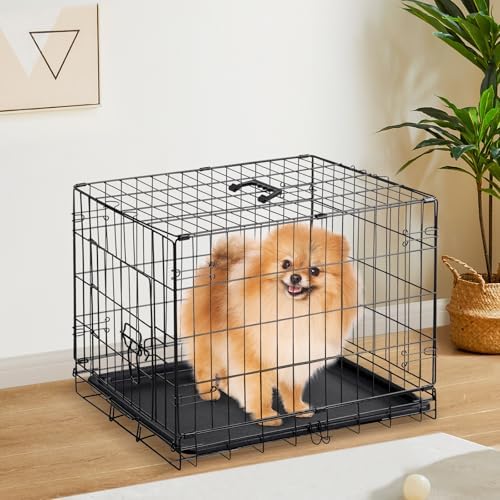Sweetcrispy Dog Crate, 30 Inch Small Dog Puppy Cage, Foldable Pet Kennel