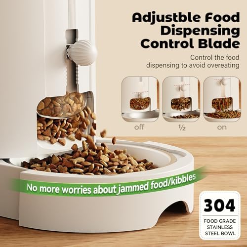 JUNSPOW Automatic Cat Feeder 2-in-1 Set with Stainless Steel Bowls