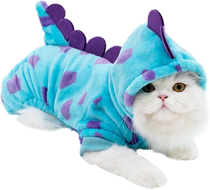 Dinosaur Dog Clothes for Small Dog Girl Boy,Fleece Winter Puppy Hoodies with Leash Ring,Cold Weather Coat for Cat,Funny Dog Dinosaur Costume for Christmas Halloween. (Blue, X-Small)