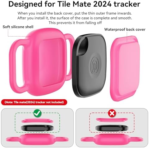 DDJ Waterproof Dog Collar Holder for Life360 Tile Mate Tracker, 2-Pack Durable Silicone Cover, Anti Lost for Life 360 Tile Tracker Case for Cat &Pet Collars, Easy Installation, Lightweight, Pink Punch