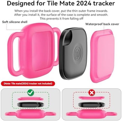 DDJ Waterproof Dog Collar Holder for Life360 Tile Mate Tracker, 2-Pack Durable Silicone Cover, Anti Lost for Life 360 Tile Tracker Case for Cat &Pet Collars, Easy Installation, Lightweight, Pink Punch