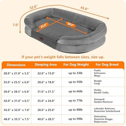 Dwanton Orthopedic Waterproof X-Large Dog Bed Sofa, Gel Memory Foam, 45"