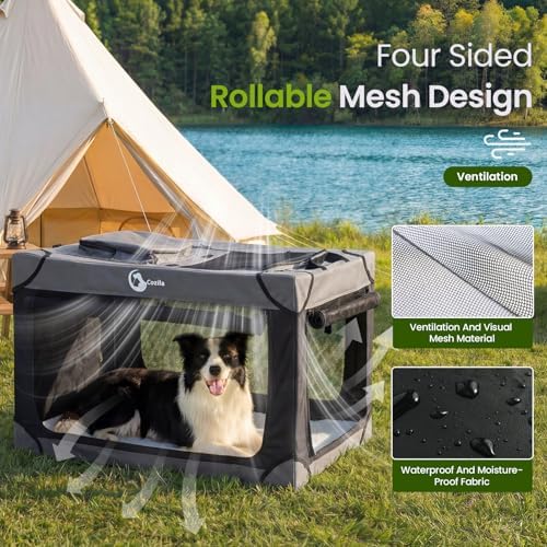 Portable Collapsible Soft Dog Crate for Extra Large Dogs, 42in Black