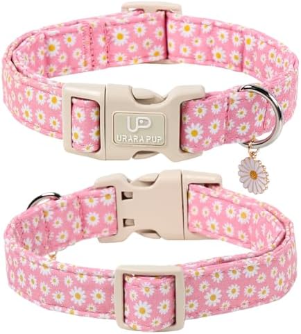 Daisy Dog Collar, Summer Cotton Dog Collar with Quick Release, Gift Pink Collars for Small Medium Large Girls or Boys Dogs Cute Durable Comfortable Pet Collars