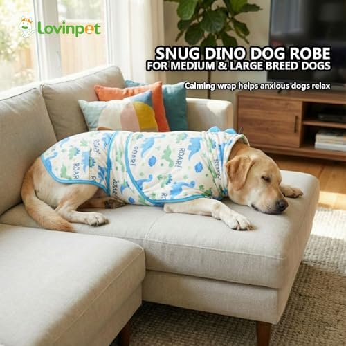 LovinPet 3-in-1 Dog Warm Winter Coat & Bathrobe, White Dinosaur Fleece, L