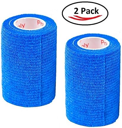Vet Wrap Tape (Blue) (2 Pack) (3 Inch x 15 feet) Self Adhesive Adherent Adhering Cohesive Flex Self Stick Bandage Grip Roll Dog Cat Pet Horse