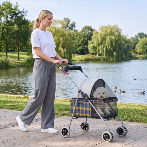 BestPet Foldable Pet Stroller for Small/Medium Dogs and Cats Up to 33 lbs