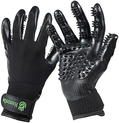 H HandsOn Pet Grooming Gloves - Patented #1 Ranked, Award Winning Shedding, Bathing, & Hair Remover Gloves - Gentle Brush for Cats, Dogs, and Horses (Black, Small)