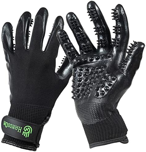 H HANDSON Pet Grooming Gloves - Patented #1 Ranked, Award Winning Shedding, Bathing, & Hair Remover Gloves - Gentle Brush for Cats, Dogs, and Horses (Black, Large)