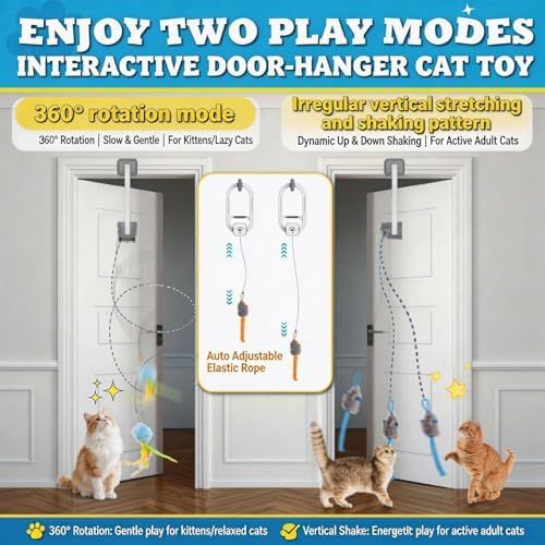 Interactive cat toy, Electric cat teaser, Door clip, 2 Motion modes,Gray