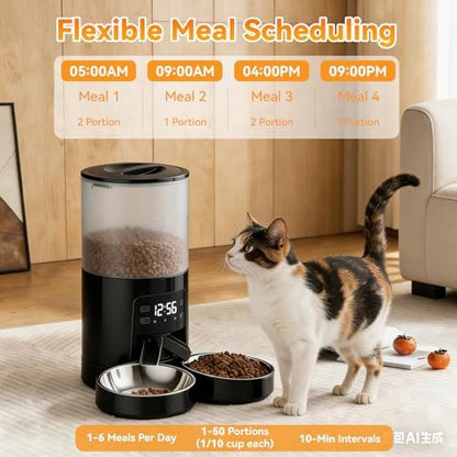 NEWBULIG Automatic Cat Feeder for 2 Pets 6L Dog Food Dispenser, Black