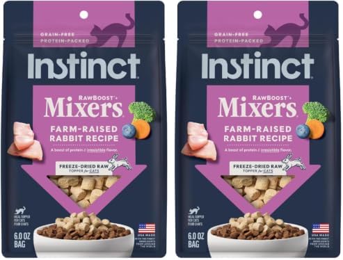 Instinct Raw Boost Mixers Freeze Dried Cat Food Topper,Grain Free - Farm-Raised Rabbit,6 oz. Bag,(Pack of 2)