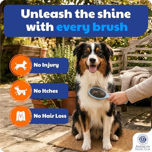 AKC 2-in-1 Grooming Brush for Dogs & Cats, Deshedding & Detangling