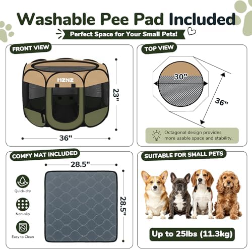 Dog Cat Small Animal Puppy Playpen with Pee Pad, Medium, Olive Green
