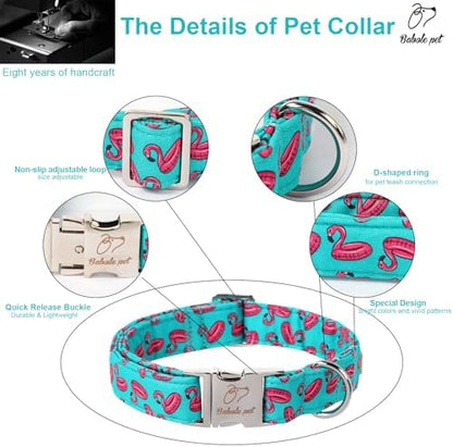 Summer Dog Collar, Cool Flamingo Float Pet Collar with Metal Buckle, Durable Adjustable Designer Dog Collars for Small Medium Large Dogs XL