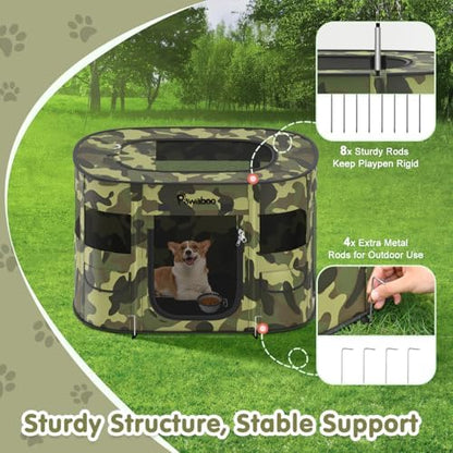 Pawaboo Portable Dog Playpen, 600D Oxford Pet Tent, Black Camouflage
