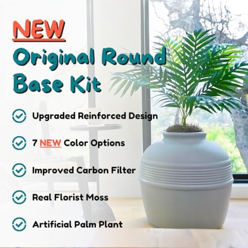 Good Pet Stuff Original Hidden Litter Box Planter, Decorative Cat Litter Enclosure with Carbon Filter, Artificial Palm Plant, Upgraded Design, Easy to Clean, Base Kit, Stone Gray