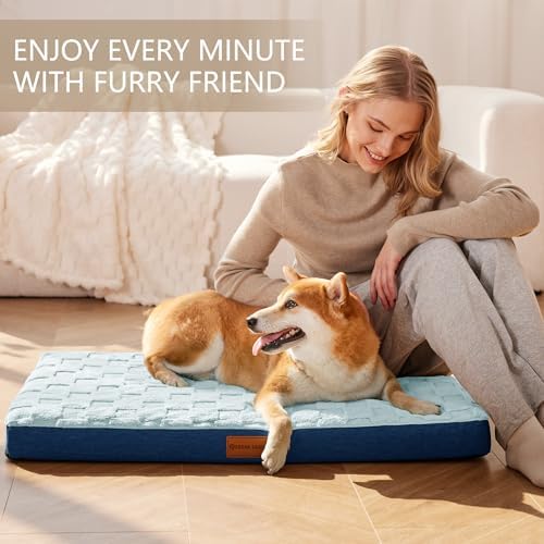 Patas Lague Orthopedic Large Dog Bed Washable Pet Crate Mat 42''X28'' Blue