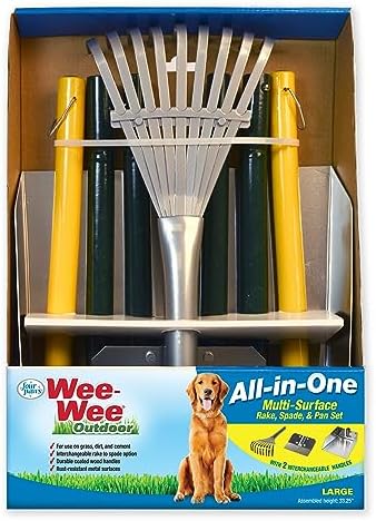 Four Paws Stainless Steel Long-Handled Dog Pooper Scooper Rake, Spade, & Pan 3 Piece Set, Pet Waste Pickup Tool, 38" x 10"