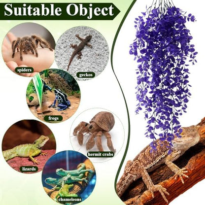 Suncalla 8 Pack Reptile Plants Terrarium Hanging Plant Vine Boston Climbing Terrarium Plant with Suction Cup for Bearded Dragons Lizard Crested Gecko Snake Crab Tank(Multicolor Series,4 Colors)