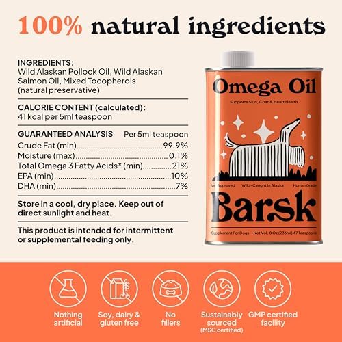 Barsk Wild Alaskan Fish Oil for Dogs & Cats - Supports Itchy Skin Relief, Shiny Coat, Joint & Heart Health – Salmon Oil Formula High in Omega-3, EPA & DHA – Tasty Cat & Dog Food Toppers for Dry Food