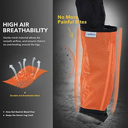 Fine Mesh Fly Boots Loose Fitting & Non-Slip Horse Fly Leggings No More Horsefly Nuisance Greatly Reduce Stomping Breathable with Natural Air Flow (Set of 4)
