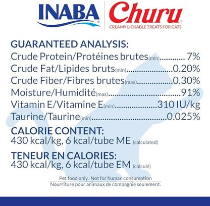 INABA Churu Cat Treats, Lickable, Squeezable Creamy Purée Cat Treat with Green Tea Extract & Taurine, 0.5 Ounces Each Tube, 24 Tubes (4 per Pack), Chicken with Crab Recipe