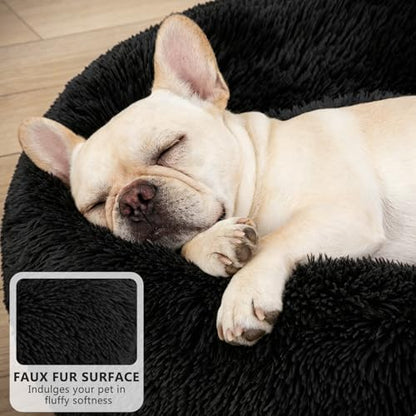 MIXJOY Orthopedic Dog Bed Comfortable Donut Cuddler Round Pet Beds Ultra Soft Washable Dog and Cat Cushion (20''/23''/30'') (30'', Black)
