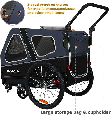 DOGGYHUT® S-Line XL Pet Bike Trailer & Stroller for Large Dogs Up to 100 lbs, Folding Dog Cart with Shock-Absorbing Suspension Wheels, Low Center of Gravity, Parking Brakes