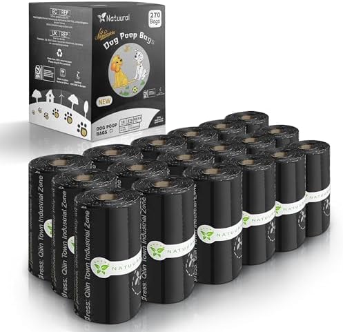 Certified Compostable Dog Poop Bags-270Bags,18Rolls (Black)