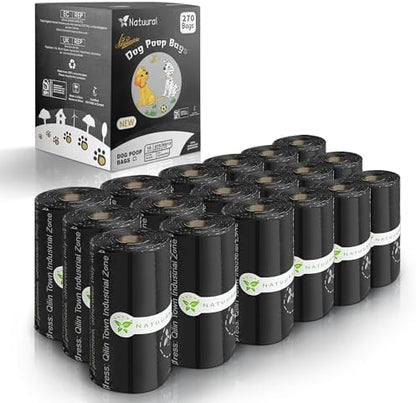 Certified Compostable Dog Poop Bags-270Bags,18Rolls (Black)
